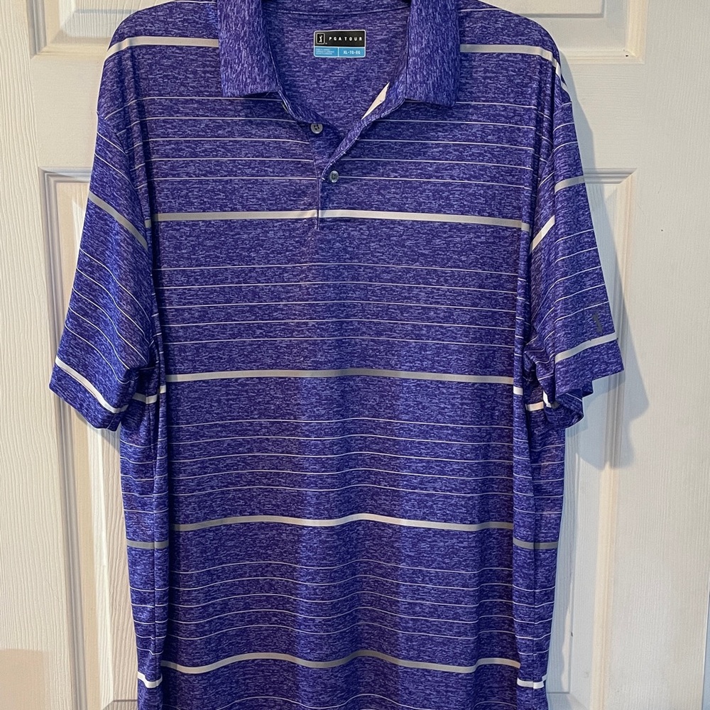 PGA Tour  Size XL-TG Men's Polo in Purple and Gray Stripes
